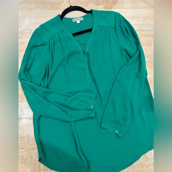 Pleione long sleeve pull on work chic crayon green blouse top - Picture 2 of 10